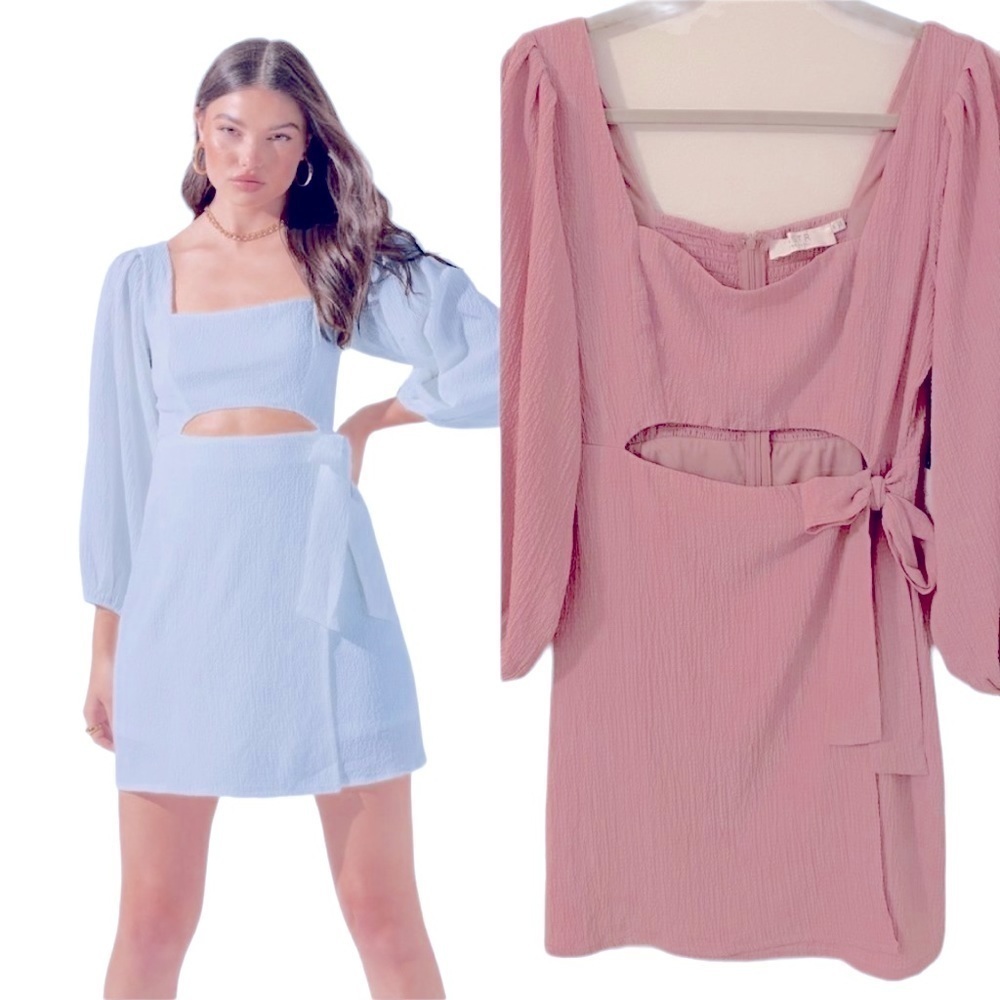 Astr The Label Long Sleeve Mini Dress babydoll‎ Puff Sleeve Pink Size M Festival